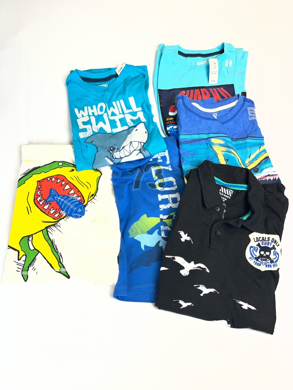 Old Navy / Cherokee Boys XL 14/16 Shark Shirt Lot of 6 Brand new shirts w/Tags